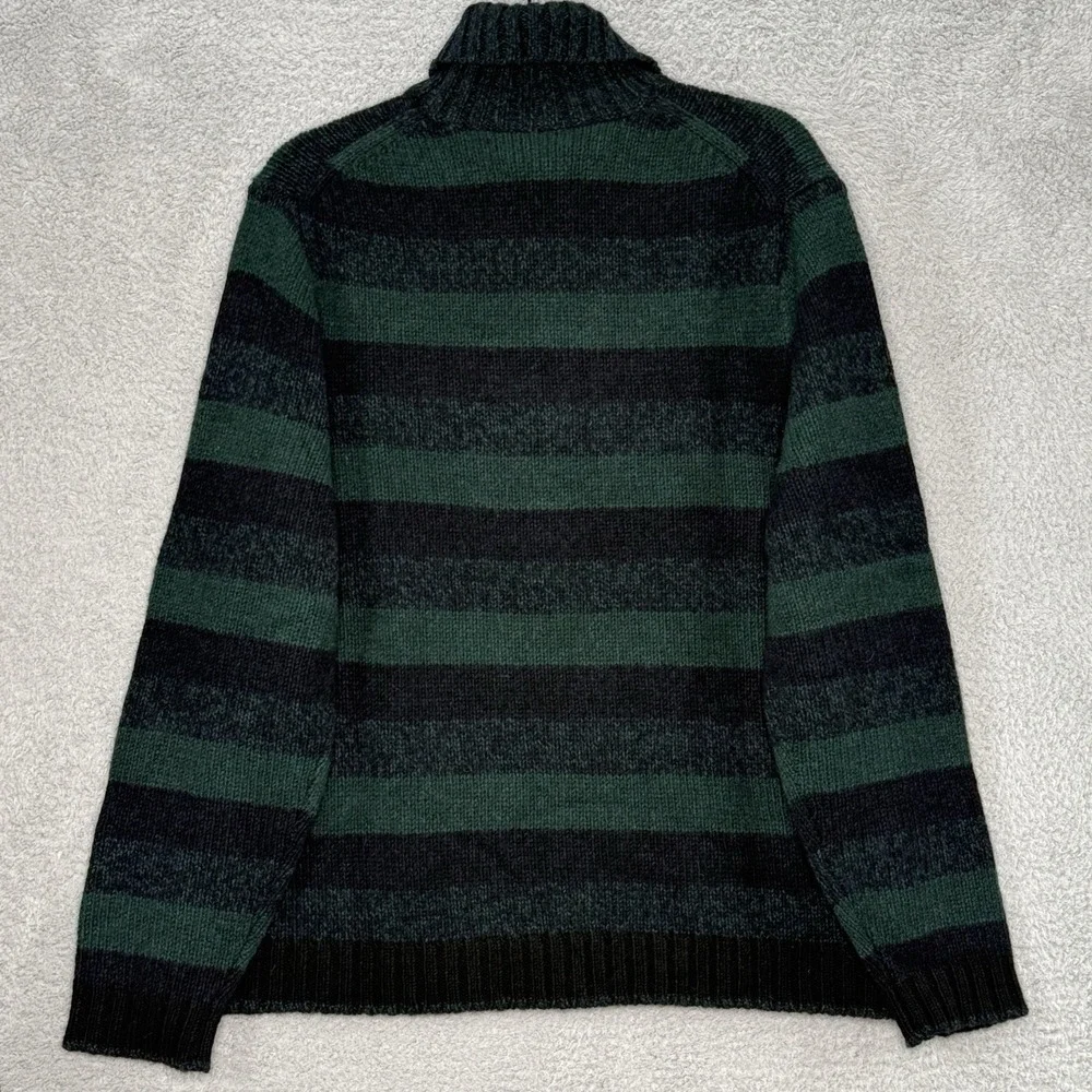 Vtg Eddie Bauer Sweater‎ Mens L Green Striped 100% Lambswool Knit Turtleneck